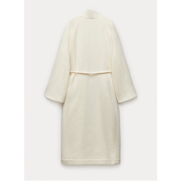 NEW! Zara- Off White Wrap Drop Shoulder ZW Collection Wool Coat NWT Size M/L - Picture 3 of 12